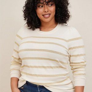 Torrid - Pullover Crew Neck Fitted Sweater in Ivory & Metallic Stripes